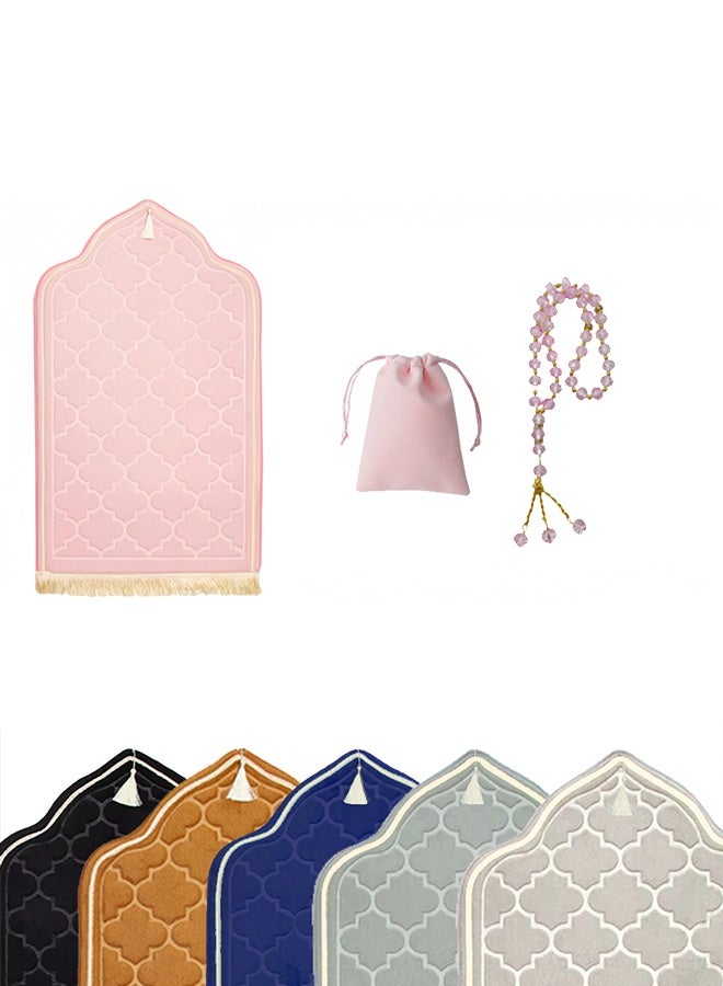 Thick Padded Prayer Mat Set (65x110 cm) with Beads & Pouch - Soft Foam Sajadah for Knee Comfort - 3 Piece Bundle - Image 3